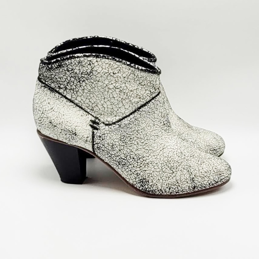 Maje Crackle Leather Ankle Booties Black & White